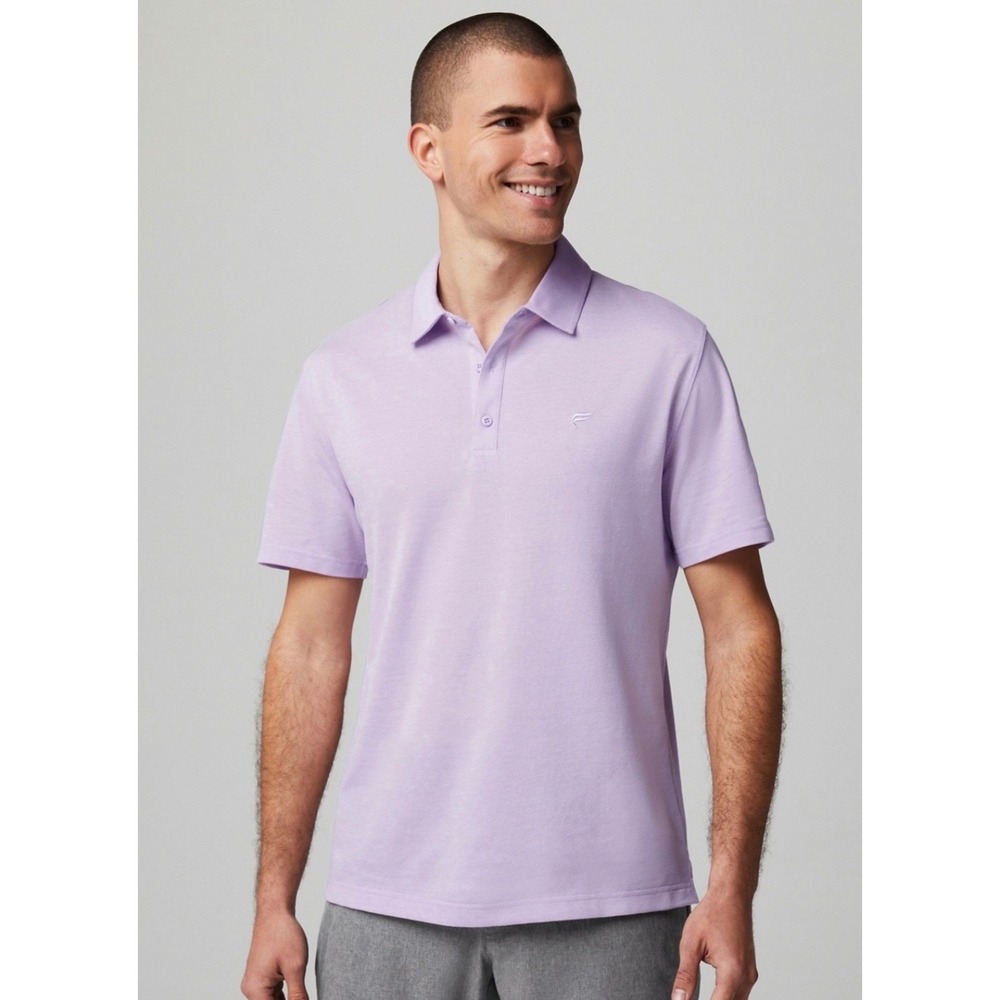 Fabletics Men Purple Short Sleeve Dash Polo Shirt Small Lavender Cotton Blend